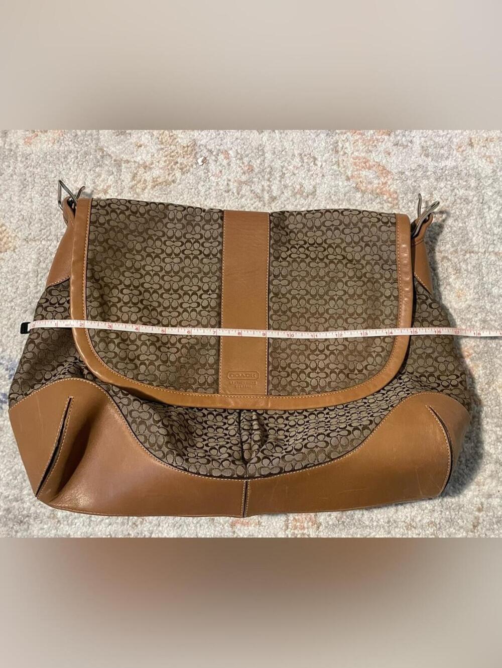 Coach Brown Signature Canvas Shoulder Bag with Tan Leather Trim - Picture 3 of 8